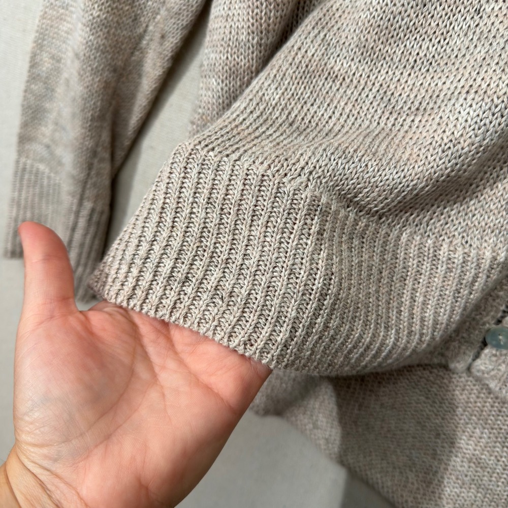 Eileen Fisher Organic Linen Cardigan L Oatmeal Open Knit Coastal Minimalist - Picture 8 of 12